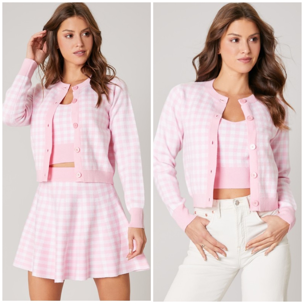 Sugarlips Pink Gingham Knit Skirt Set